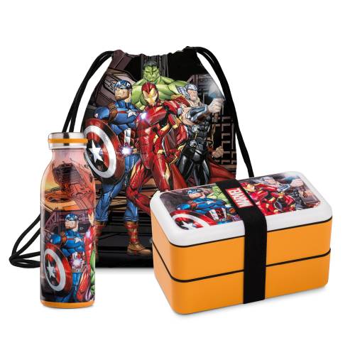 MARVEL - Zestaw - Butelka + Lunch Box + Woreczek strunowy - Avengers