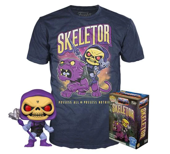 Funko POP! Skeletor, naklejka: Walmart, Battle Armor, GITD) Pop + koszulka - Masters of the universe #1000