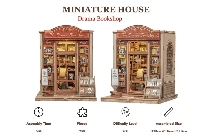 MINIATUROWY DOMEK - DIY - Księgarnia Dramatyczna - 253szt + Oświetlenie LED