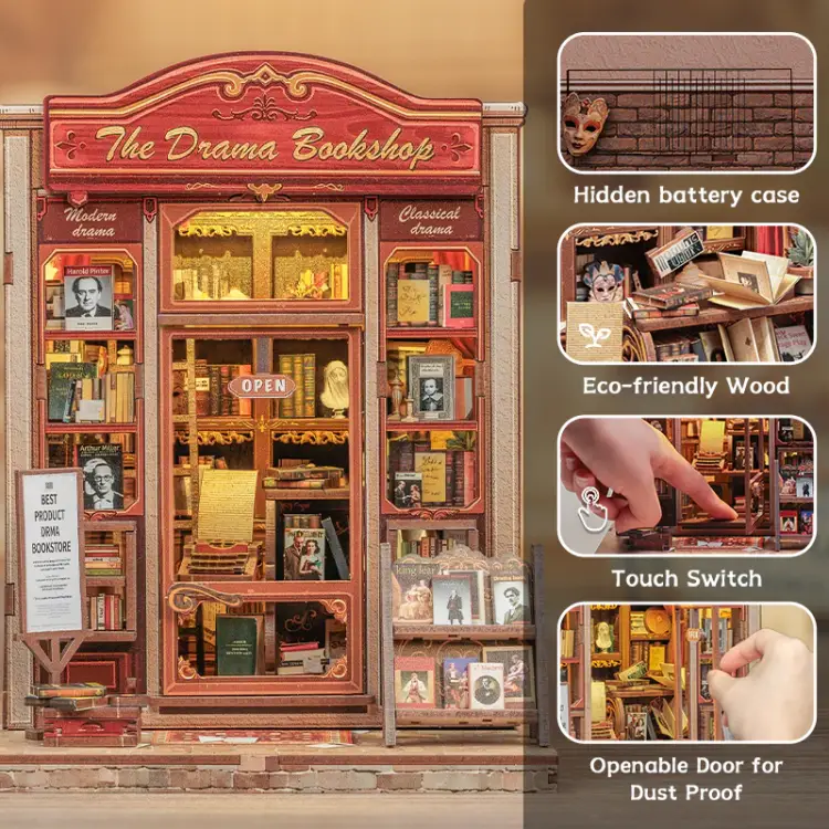 MINIATUROWY DOMEK - DIY - Księgarnia Dramatyczna - 253szt + Oświetlenie LED