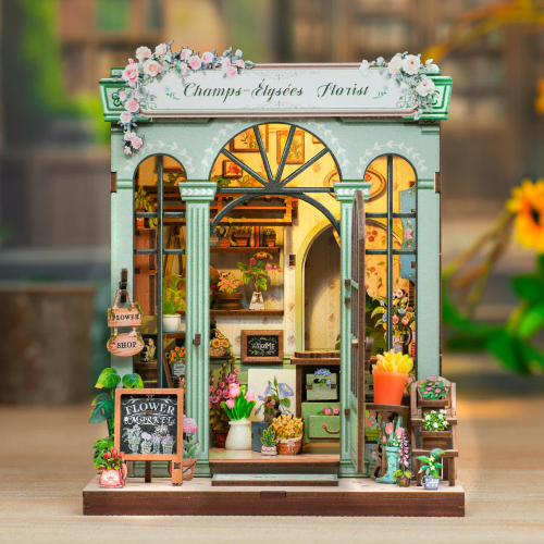 MINIATUROWY DOMEK - DIY - Kwiaciarnia na Polach Elizejskich - 199szt + Oświetlenie LED