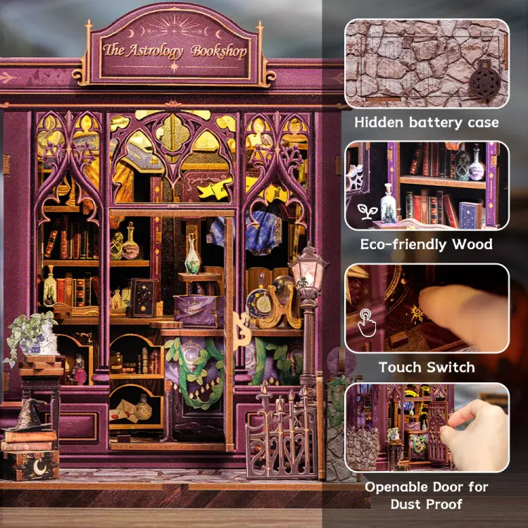 MINIATUROWY DOMEK - DIY - księgarnia astrologiczna - 155szt + oświetlenie LED