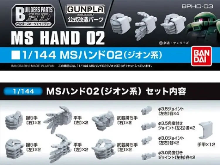 GUNDAM - Builders Parts HD 1/144 MS Hand 02 Zeon - Zestaw modelarski
