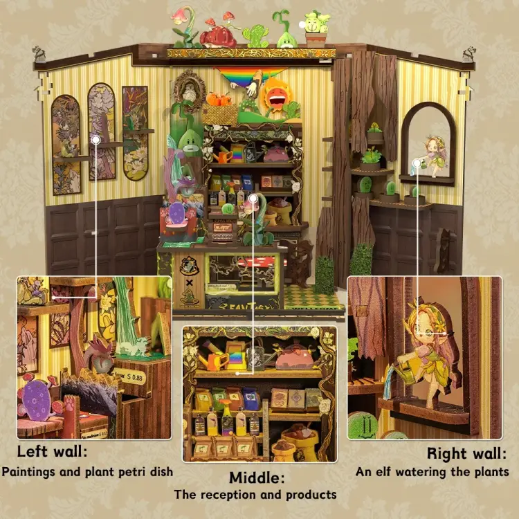 MINIATUROWY DOMEK - DIY - Fantacy Plant Shop - 146szt + Oświetlenie LED