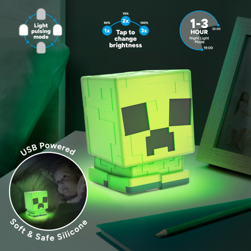 MINECRAFT - Creeper - Silikonowa lampka "SquishyGlo" z możliwością ładowania 15 cm