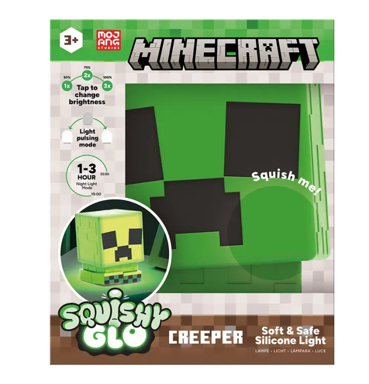 MINECRAFT - Creeper - Silikonowa lampka "SquishyGlo" z możliwością ładowania 15 cm