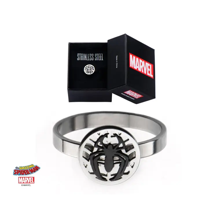 MARVEL - Damski posrebrzany mosiężny pierścionek Spider-Man - Rozmiar 7