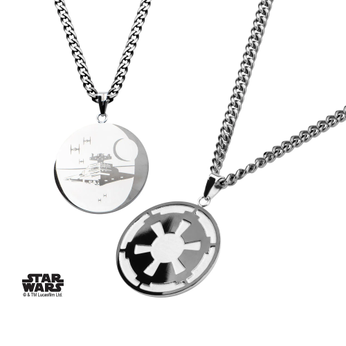 STAR WARS - wisiorek z gwiazdą śmierci i imperium ze stali nierdzewnej