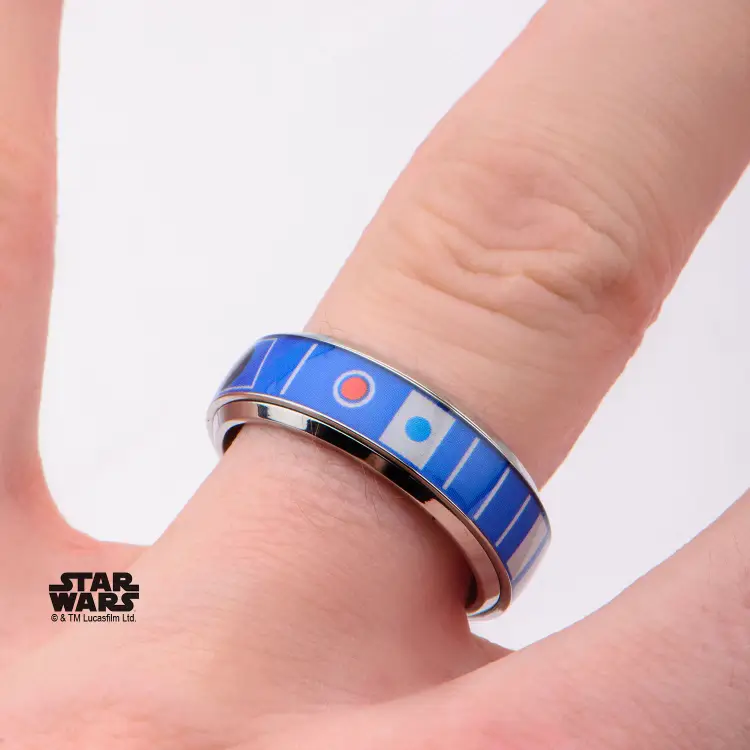 STAR WARS - Męski pierścionek ze stali nierdzewnej R2D2 Spinner Ring - Rozmiar 12