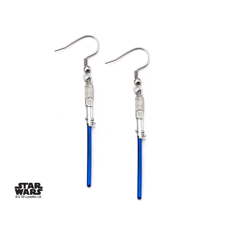 STAR WARS - Niebieskie kolczyki z haczykiem w kształcie miecza świetlnego ze stali nierdzewnej