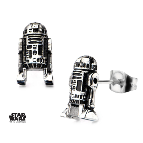 STAR WARS - Kolczyki sztyfty R2D2 3D odlewane ze stali nierdzewnej