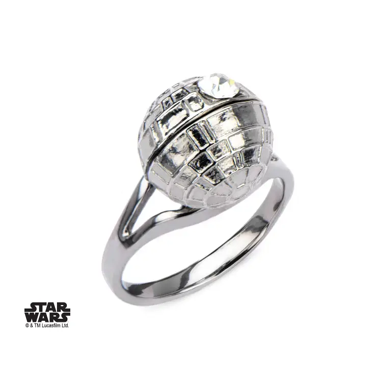 STAR WARS - Damski pierścionek 3D Gwiazda Śmierci ze stali nierdzewnej - Rozmiar 7