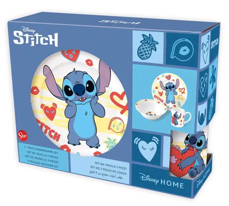 STITCH - Zestaw obiadowy - Kubek 325ml + Miska + Talerz 3szt.