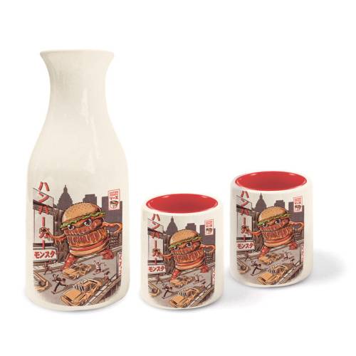 JAPOŃSKI STYL - Burgerzilla - Butelka Sake i 2 kubki do Sake