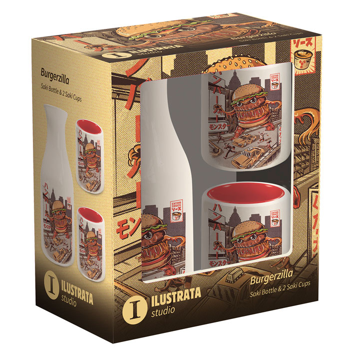 JAPOŃSKI STYL - Burgerzilla - Butelka Sake i 2 kubki do Sake