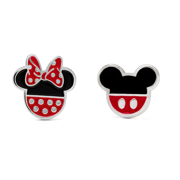 MINNIE + MICKEY - Para kolczyków sztyftów - posrebrzany mosiądz