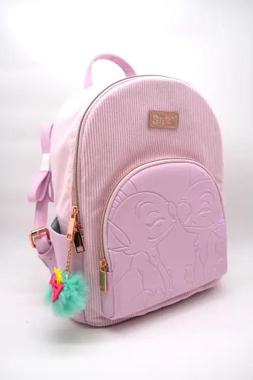 STITCH & ANGEL - Fashion Duo Pink Corduroy BackPack - '32x25x14cm'