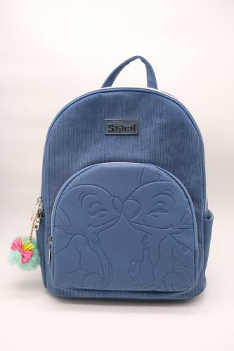 STITCH & ANGEL - Fashion Duo Blue Corduroy BackPack - "28x22x11cm