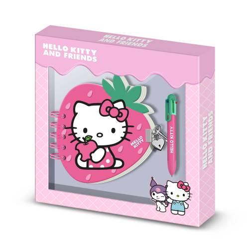 HELLO KITTY - Truskawka - Pudełko upominkowe - Pamiętnik + długopis