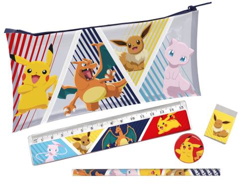 POKEMON - Zestaw artykułów piśmiennych z kieszonką - 5 szt.