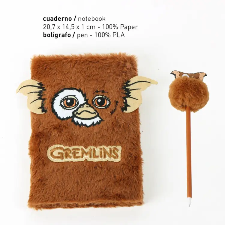 GREMLINS - Zestaw papeterii - notatnik A5 + długopis z pomponem