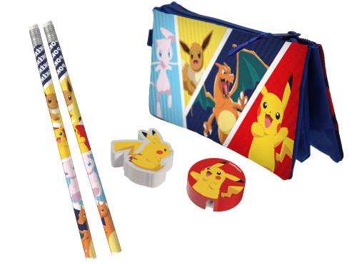 POKEMON - Zestaw artykułów piśmiennych z potrójnym piórnikiem - 5 szt.