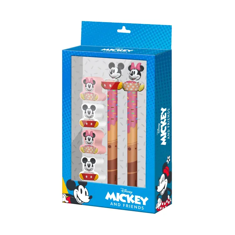 MINNIE & MICKEY - Muffin - Zestaw 2 ołówków + 4 gumki do mazania