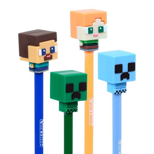 MINECRAFT - Chibi - Zestaw 4 wymazywalnych długopisów żelowych Head Topper