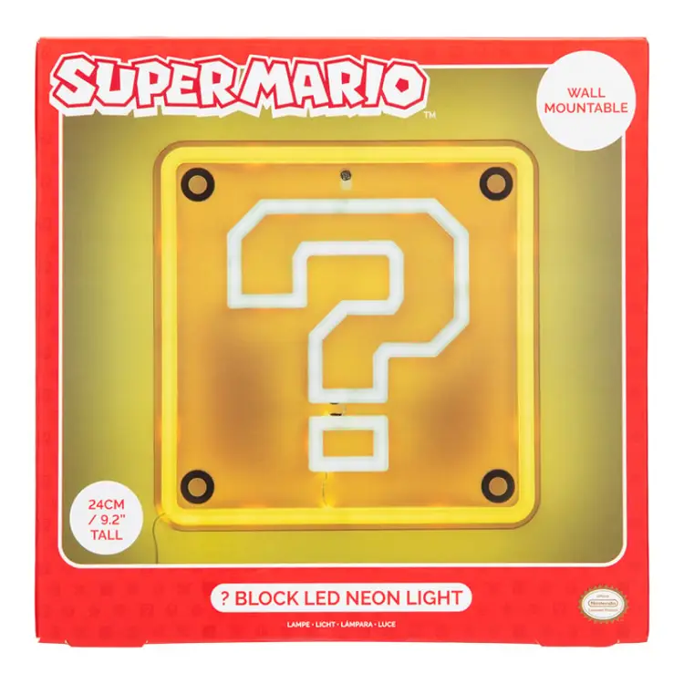 SUPER MARIO - Question Black - Neon LED do montażu na ścianie 25cm