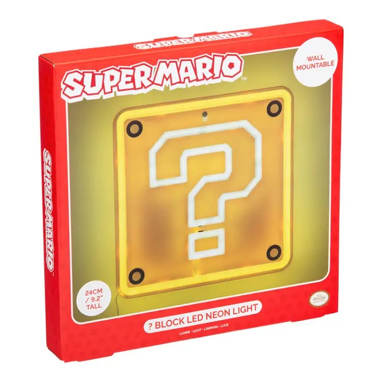 SUPER MARIO - Question Black - Neon LED do montażu na ścianie 25cm