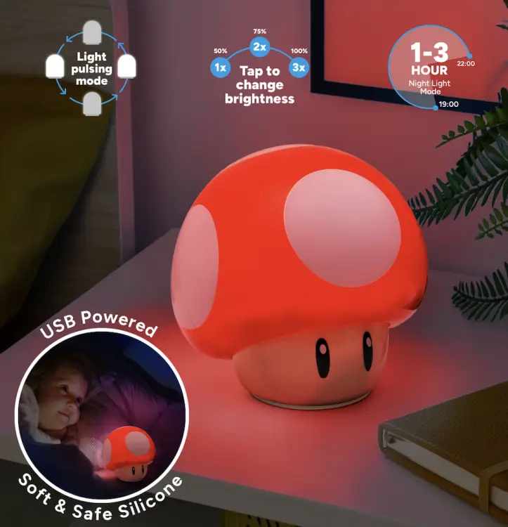 SUPER MARIO - Grzybek - Lampka dekoracyjna "SquishyGlo" z możliwością ładowania