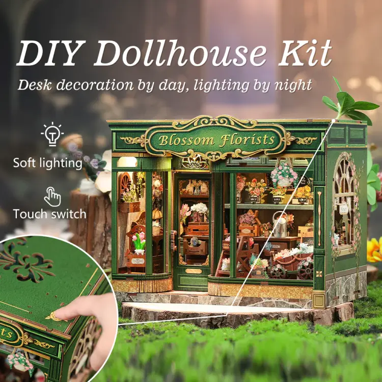 MINIATUROWY DOMEK - DIY - Kwiaciarnia Blossom - 265szt + Oświetlenie LED