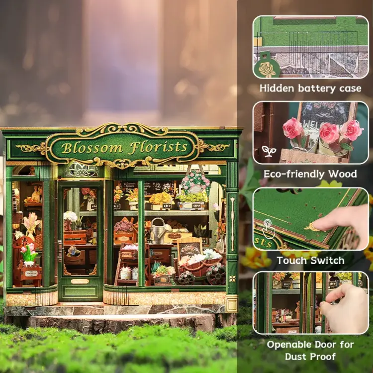 MINIATUROWY DOMEK - DIY - Kwiaciarnia Blossom - 265szt + Oświetlenie LED