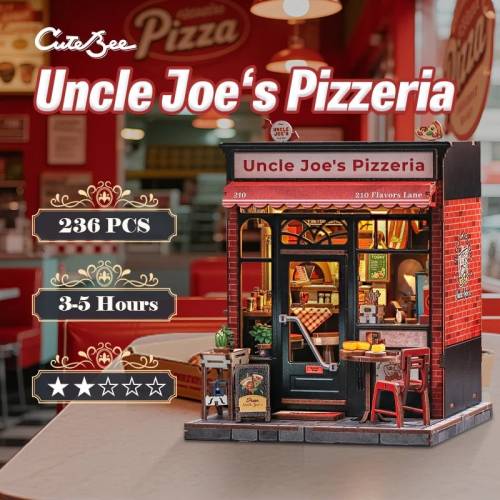 MINIATUROWY DOMEK - DIY - Pizzeria Wujka Joe - 236 elementów + oświetlenie LED