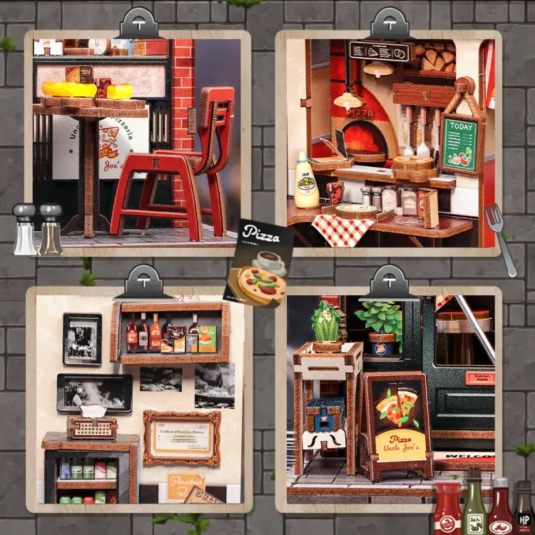 MINIATUROWY DOMEK - DIY - Pizzeria Wujka Joe - 236 elementów + oświetlenie LED