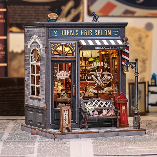 MINIATUROWY DOMEK - DIY - Salon fryzjerski Johna - 210 elementów + oświetlenie LED