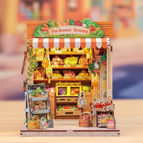 MINIATUROWY DOMEK - DIY - Zielony sklep spożywczy - 301szt + Oświetlenie LED