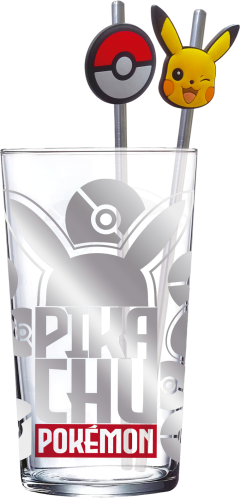 POKEMON - Pikachu - Zestaw szklanki Premium XXL 16oz + podwójne metalowe słomki