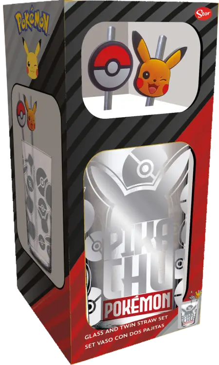 POKEMON - Pikachu - Zestaw szklanki Premium XXL 16oz + podwójne metalowe słomki