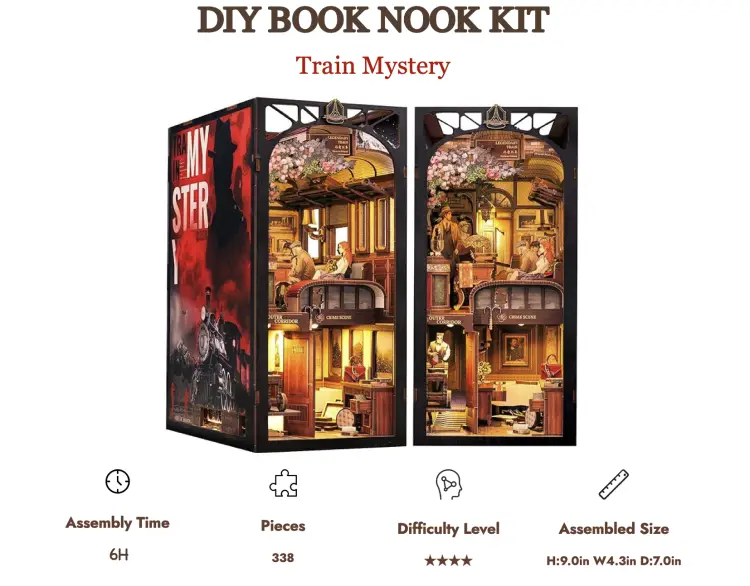Cutebee - BOOK NOOK KIT - DIY - Mystery Train - 338pc + LED Light
