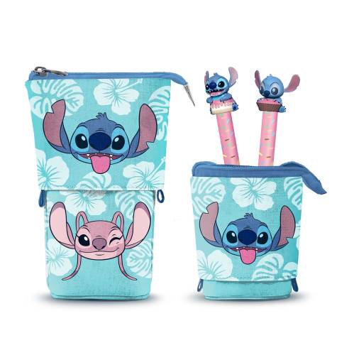 Karactermania - STITCH & ANGEL - Vertical "Cute" Pencil Case + 2 Gel Pen