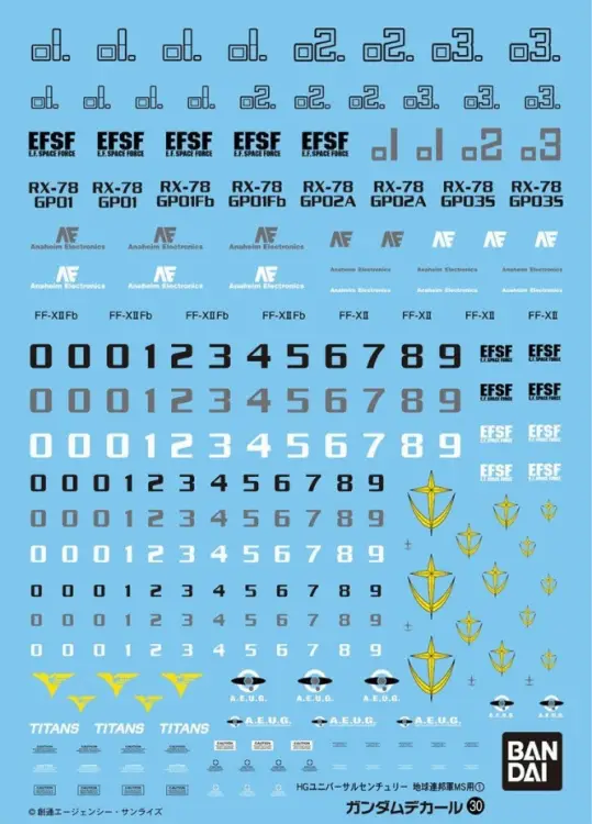Bandai Model Kit - GUNDAM - GUNDAM DECAL 30 - HGUC Multiuse Earth Federation 1