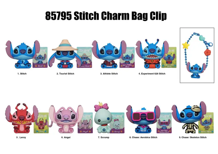 Monogram - DISNEY - Stitch - Charm Bag Clip (Display 24 Pcs)