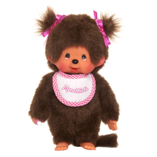 Bandai Red - MONCHHICHI - Girl Pink & White Bib - Plush 20cm