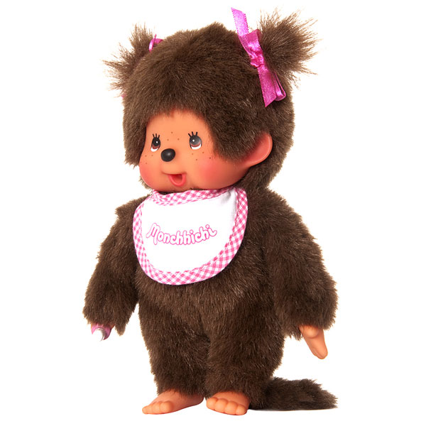 Bandai Red - MONCHHICHI - Girl Pink & White Bib - Plush 20cm