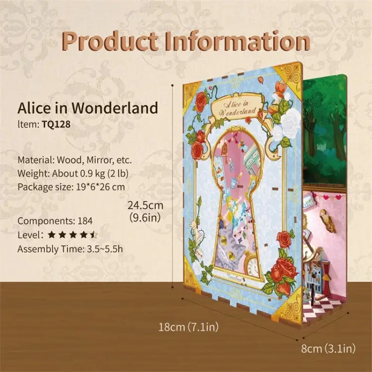 Tonecheer - BOOK NOOK KIT - DIY- Alice in Wonderland - 184pcs + LED Light