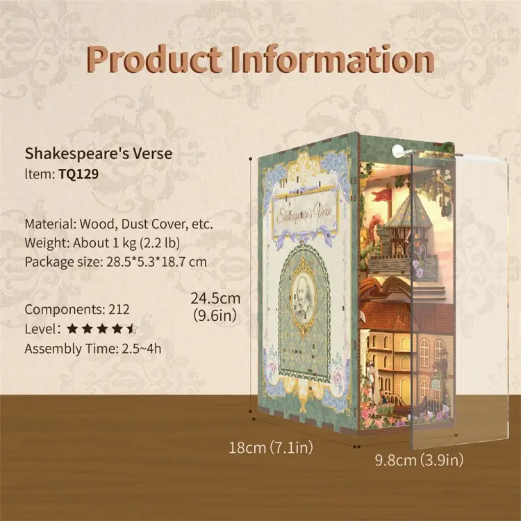 Tonecheer - BOOK NOOK KIT - DIY- Shakespeare's Verse - 212pcs + LED Light