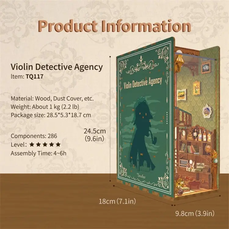 Tonecheer - BOOK NOOK KIT - DIY- Violin Detective Agency - 286pcs + LED Light
