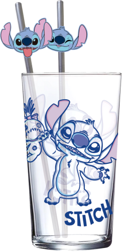 Stor - STITCH - Set of Premium XXL Glass 16oz + Twin Metal Straw