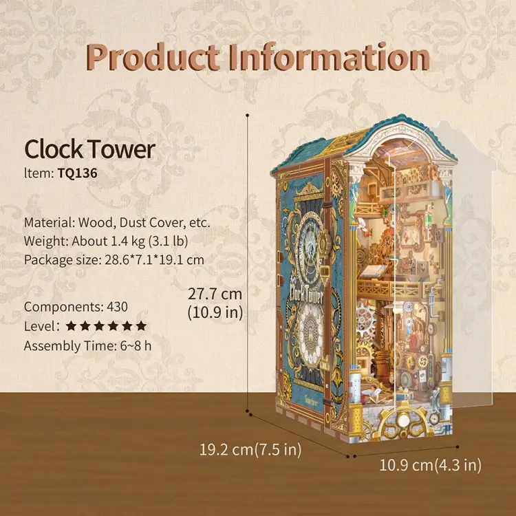 Tonecheer - BOOK NOOK KIT - DIY- Clock Tower - 430pcs + LED Light